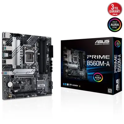 ASUS PRIME B560M-A INTEL B560 LGA1200 DDR4 5000 DP 2XHDMI 2X M2 USB3 2 AURA RGB MATX 128GB KADAR RAM DESTEGI