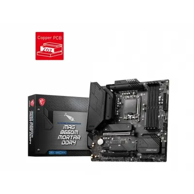 MSI MAG B660M MORTAR DDR4 SOKET 1700 DDR4 4800 (OC) HDMIDP PCI-E GEN 4 M.2 USB3.2 1X 2.5G LAN MATX