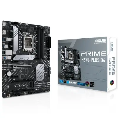 ASUS PRIME H670-PLUS D4 INTEL H670 LGA1700 DDR4 5000 DP HDMI 3X M2 USB3.2 AURA RGB 2.5GBİT LAN ATX 128GB’A KADAR RAM DESTEĞİ ASUS 5X PROTECTION III