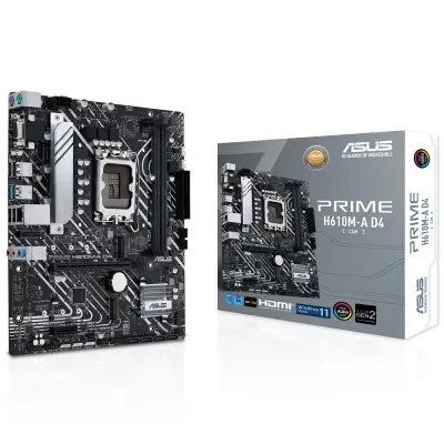 ASUS PRIME H610M-A D4-CSM INTEL H610 LGA1700 DDR4 3200 DP HDMI VGA ÇİFT M2 USB3.2 AURA RGB MATX ÜCRETSİZ UZAKTAN YÖNETİM YAZILIMI ASUS 5X PROTECTION III