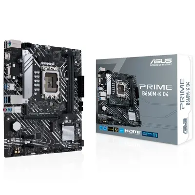 ASUS PRIME B660M-K D4 INTEL B660 LGA1700 DDR4 5333 HDMI VGA ÇİFT M2 USB3.2 COM MATX ASUS 5X PROTECTION III ARMOURY CRATE AI SUİTE 3