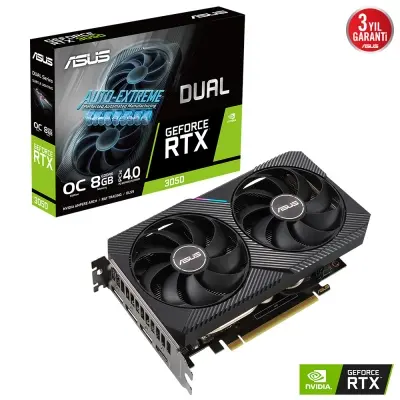 ASUS GEFORCE DUAL-RTX3050-O8G 8GB GDDR6 128bit 1852MHz OC 1xHDMI 3xDP RGB EKRAN KARTI