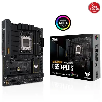 ASUS TUF GAMING B650-PLUS AMD B650 AM5 DDR5 6400 DP HDMI 3X M2 USB3.2 AURA RGB 2.5GBİT LAN ATX 128GB A KADAR RAM DESTEĞİ ASUS TUF PROTECTION ARMOURY CRATE