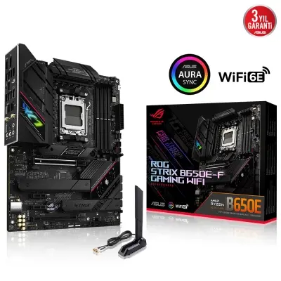 ASUS ROG STRIX B650E-F GAMING WIFI AMD B650 AM5 DDR5 6400 DP HDMI 3X M2 USB3.2 AX WİFİ BT AURA RGB 2.5GBİT LAN ATX ARMOURY CRATE AI SUİTE 3 PCIE SLOT Q RELEASE