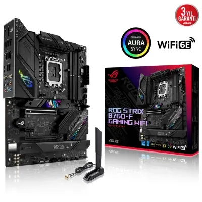 ASUS MB ROG STRIX B760-F GAMING WIFI Intel B760 LGA1700 DDR5 7800 DP HDMI 3x M2 USB3.2 WiFi 6E-BT AURA RGB 2.5Gbit LAN ATX PCIe Slot Q-Release, Armoury Crate, AI Suite 3