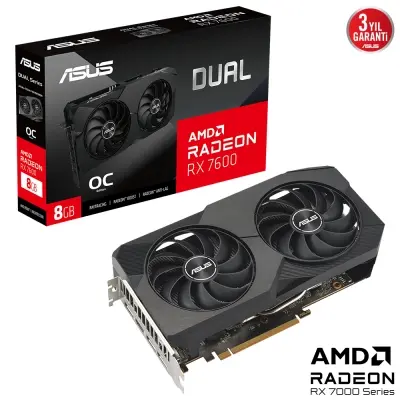 ASUS RADEON RX 7600 DUAL RX7600 O8G OC HDMI 3xDP RGB EKRAN KARTI