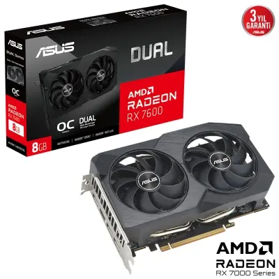 ASUS VGA RADEON RX 7600 DUAL RX7600 O8G V2 8GB GDDR6 128bit OC HDMI 3xDP EKRAN KARTI