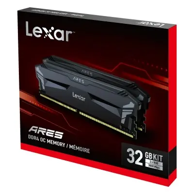 LEXAR ARES RAM DT GAMING DDR4 UDIMM 32GB KIT (2x16GB) 3600 MEMORY WITH HEATSINK BLACK COLOR DUAL PACK LD4BU016G-R3600GD0A