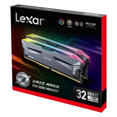 LEXAR ARES RAM DT GAMING DDR5 UDIMM 32GB KIT (2X16GB) 288PIN 6000 CL30 1.35V MEMORY WITH HEATSINK AND RGB LIGHTING DUAL PACK BLACK COLOR LD5BU016G-R6000GDLA