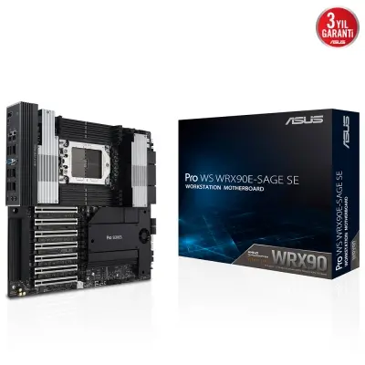 ASUS MB PRO WS WRX90E-SAGE SE AMD WRX90 sTR5 DDR5 7600 VGA 4x M2 USB3.2 2x10Gbit + 1Gbit LAN EEB 2TB’A KADAR RAM DESTEĞİ 2x SlimSAS PORTU ASUS CONTROL CENTER EXPRESS HEDİYELİ!