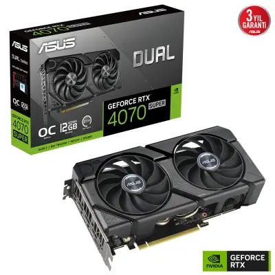 ASUS DUAL-RTX4070S-O12G-EVO NVIDIA GEFORCE RTX 4070 SUPER 12GB GDDR6X 192bit 2550MHz OC HDMI 3xDP DLSS3 EKRAN KARTI