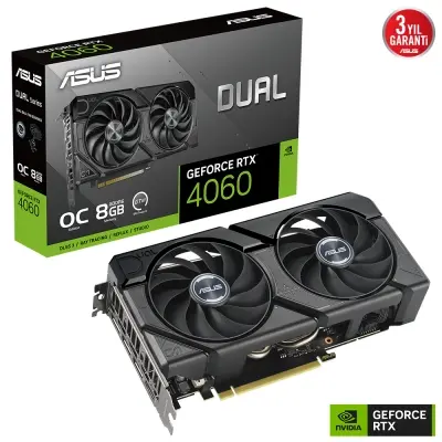 ASUS DUAL-RTX4060-O8G-EVO NVIDIA GEFORCE RTX 4060 8GB GDDR6 128bit 2535MHz OC HDMI 3xDP DLSS3 EKRAN KARTI