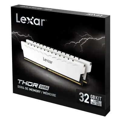 LEXAR THOR RAM DT GAMING DDR4 UDIMM 32GB KIT (2x16GB) 3600 XMP MEMORY WITH WHITE HEATSINK DUAL PACK LD4BU016G-R3600GDWG