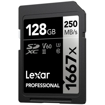 LEXAR 128GB LSD128CB1667 SDXC PROFESSIONAL 1667X SDXC UHS-II CARDS 250MB/S READ 120MB/S WRITE C10 V60 U3