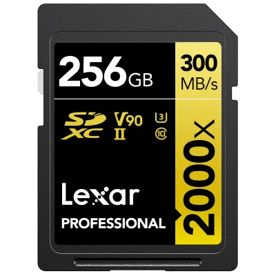 LEXAR 256GB LSD2000256G-BNNNG SD PROFESSIONAL 2000X SDXC UHS-II CARDS UP TO 300MB/S READ 260MB/S WRITE C10 V90 U3