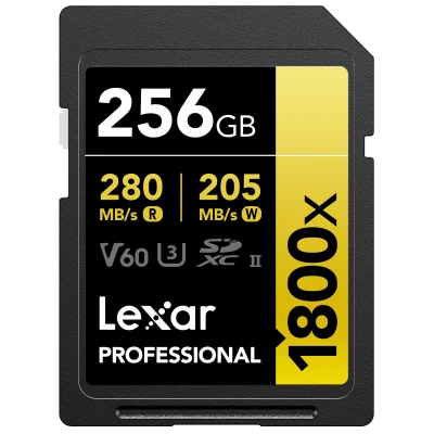 LEXAR 256GB LSD1800256G-BNNNG SD PROFESSIONAL 1800X SDXC UHS-II CARDS UP TO 280MB/S READ 210MB/S WRITE C10 V60 U3