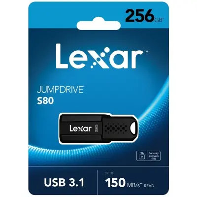 LEXAR 256GB LJDS080256G-BNBNG USB FLASH DRIVE JUMPDRIVE S80 USB 3.1 FLASH DRIVE UP TO 150MB/S READ AND 60MB/S WRITE