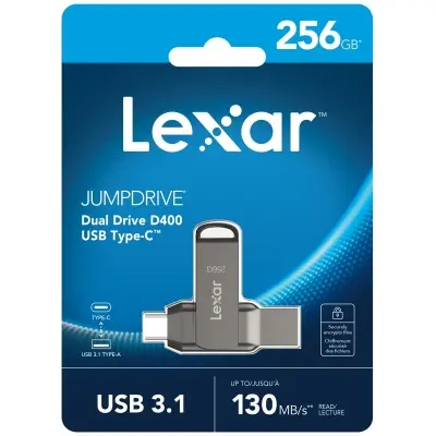 LEXAR 256GB LJDD400256G-BNQNG USB BELLEK DUAL TYPE-C AND TYPE-A USB 3.1 FLASH DRIVE UP TO 130MB/S READ