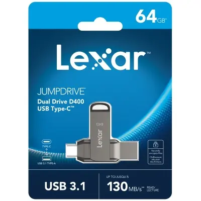 LEXAR 64GB LJDD400064G-BNQNG USB BELLEK DUAL TYPE-C AND TYPE-A USB 3.1 FLASH DRIVE UP TO 130MB/S READ