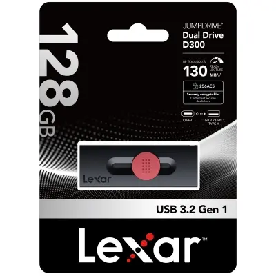 LEXAR 128GB LJDD300128G-BNBNG USB BELLEK DUAL TYPE-C AND TYPE-A USB 3.2 FLASH DRIVE UP TO 130MB/S READ