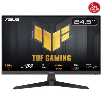 ASUS TUF GAMING VG259Q3A 24.5 FAST IPS FREESYNC 1920x1080 1MS 180HZ DP HDMI MM VESA 3YIL 99% sRGB ELMB Monitör