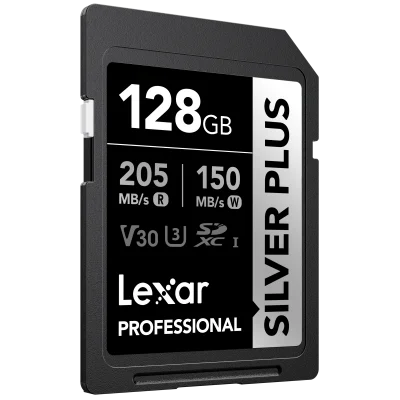 LEXAR 128GB LSDSIPL128G-BNNNG SD PROFESSIONAL SILVER PLUS SDXC UHS-I CARDS UP TO 205MB/S READ 150MB/S WRITE C10 V30 U3