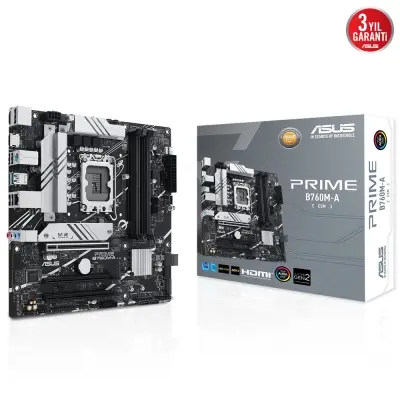 ASUS PRIME B760M-A-CSM INTEL B760 LGA1700 DDR5 7200 HDMI VGA 2X M2 USB3.2 AURA RGB 2.5GBİT LAN MATX ASUS 5X PROTECTION III UCRETSİZ UZAKTAN YÖNETİM YAZILIMI