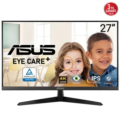 ASUS VY27UQ 27 IPS FREESYNC 3840 x 2160 60Hz 350cd DP HDMI Hoparlör VESA 3YIL EYECARE PLUS FLICKER-FREE ÇERÇEVESİZ DÜŞÜK MAVİ IŞIK ANTİBAKTERİYAL KAPLAMA MONİTÖR