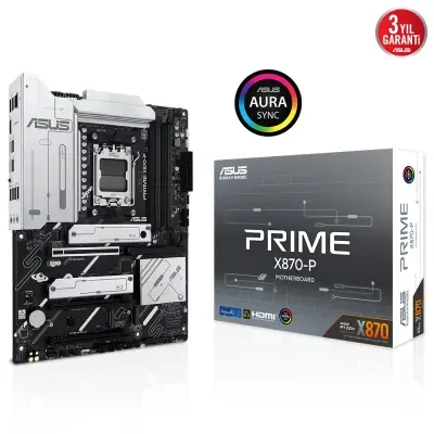 ASUS MB PRIME X870-P AMD X870 AM5 DDR5 8000 HDMI 2xUSB4 4x M2 USB3.2 AURA RGB 2.5Gbit LAN ATX 14+2+1(80A) Güç Aşaması, Çift USB4, PCIe Slot Q-Release