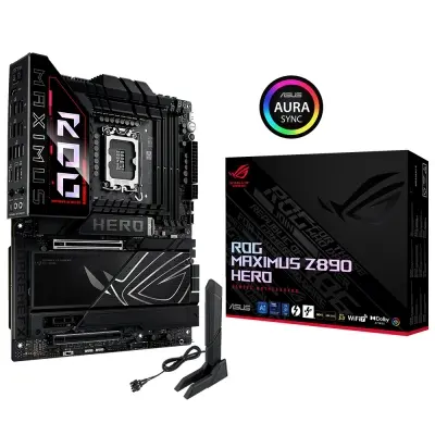 ASUS MB ROG MAXIMUS Z890 HERO INTEL Z890 LGA1851 DDR5 8800 HDMI 2XUSB4 6X M2 USB3.2 WIFI 7 + BT AURA RGB 5GBİT + 2.5GBİT LAN ATX 22+1+2+2 GÜÇ AŞAMALARI THUNDERBOLT 4 NITROPATH DRAM TEKNOLOJİSİ AI OVERCLOCKING