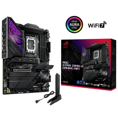 ASUS MB ROG STRIX Z890-E GAMING WIFI INTEL Z890 LGA1851 DDR5 8800 DP HDMI 2XUSB4 7X M2 USB3.2 WIFI 7 + BT AURA RGB 5GBIT LAN ATX 18+1+2+2 GÜÇ AŞAMALARI THUNDERBOLT 4 NITROPATH DRAM TEKNOLOJİSİ NPU BOOST