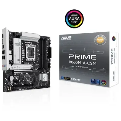 ASUS PRIME B860M-A-CSM Intel B860 LGA1851 DDR5 8666 2xDP HDMI Çift M2 USB3.2 Gen 2x2 AURA RGB 2.5Gbit LAN mATX 7+1+1 Güç Aşamaları, 1xGen5 M.2, Ready for Advanced AI PC