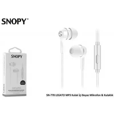 Snopy SN-778 Legato Beyaz Mp3 Kulak İçi Kulaklık 