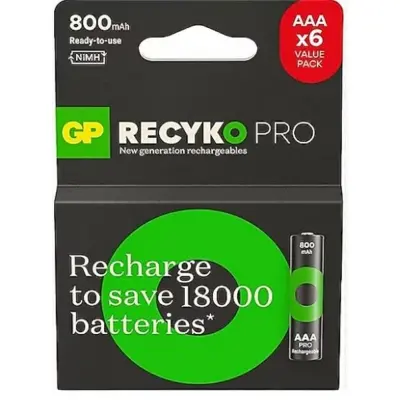 Gp AAA 850 mAh Şarjlı İnce Kalem Pil  4+2'li Paket Recyko GPHCH83BOK