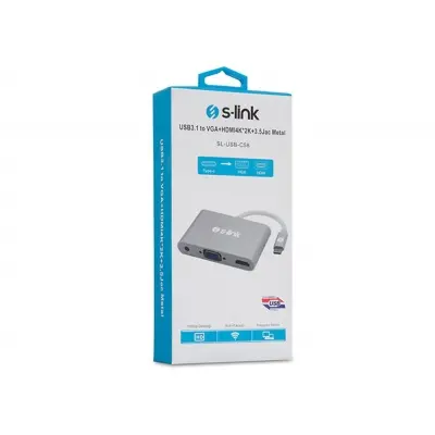 S-link SL-USB-C58 USB3.1 Metal to VGA+HDMI4K-2K+3.