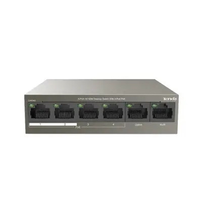 Tenda TEF1106P 6 Port 4 Port Poe+ 10-100 + 2 Port Uplink Switch Çelik Kasa Rack Mount